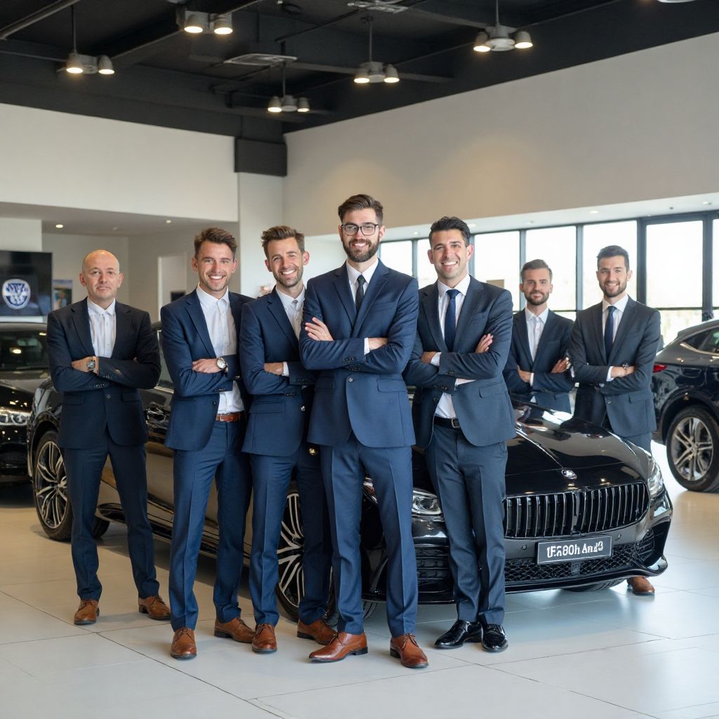 Equipo de AutoLuxe en concesionario principal